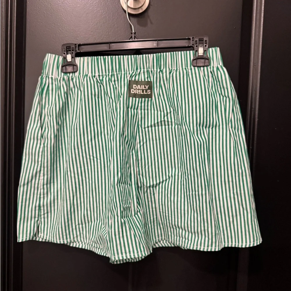 Daily Drills Green and White Striped Women’s Shorts